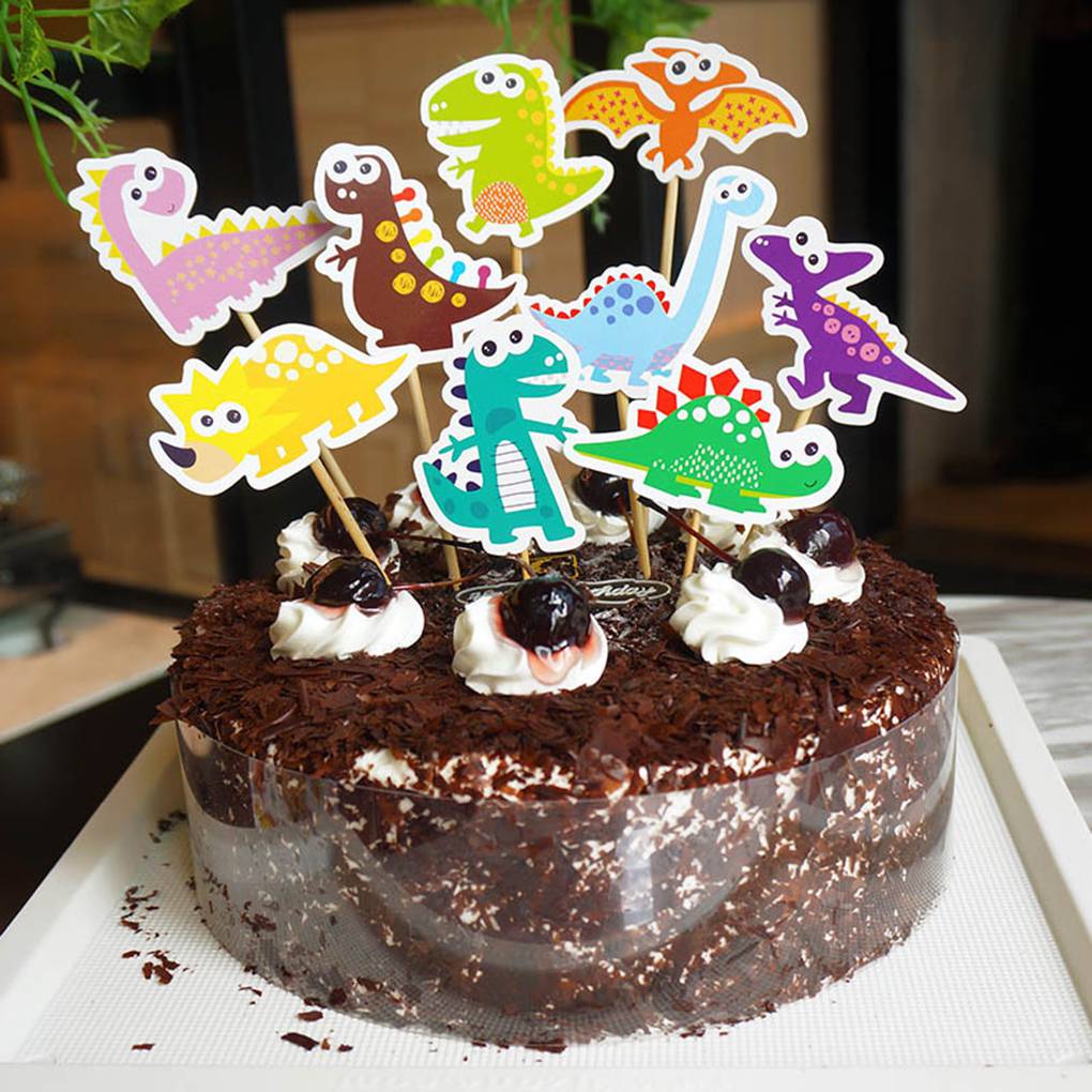 9pcs Cartoon Dinosaur Cupcake Toppers Happy Birthday Party Decorations for Cake Baby Shower