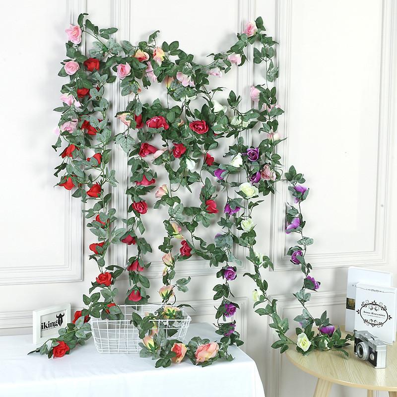 Seidenrosen-Ranken-Dekoration mit Kristallen für Hochzeiten und als Wandkunst für Zuhause