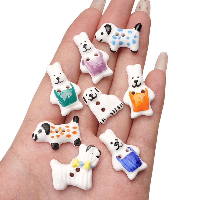 Lovely Ceramic Button Cartoon Ceramic Beads Cartoon Rabbit Puppy Button Beads DIY Jewelry Beads DIY Clothing Beads 1pc