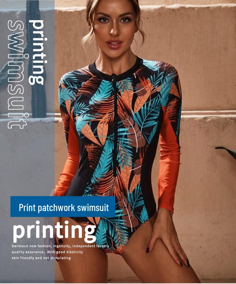 2023 Women's European & American Style Print Zipper Surfing Swimsuit