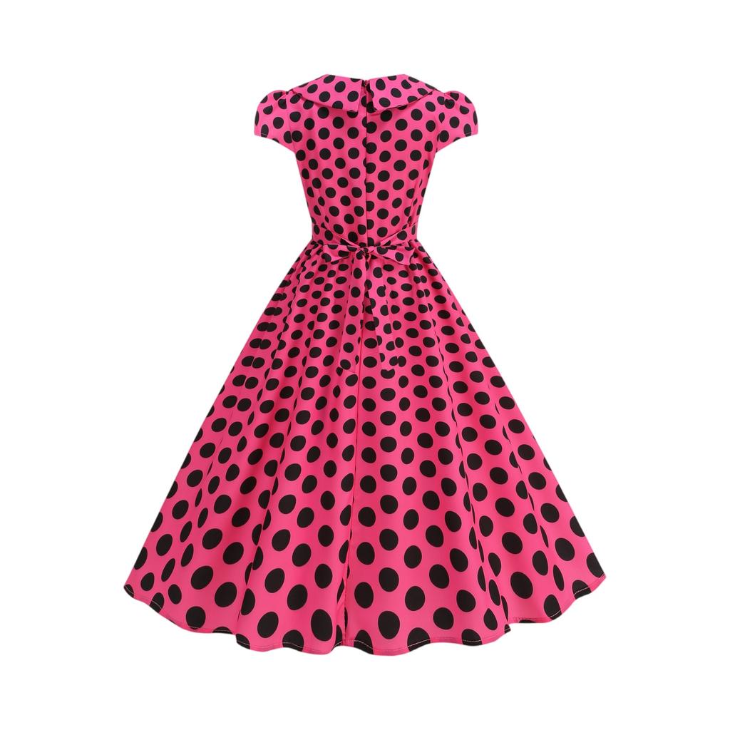 Damen Mode Gepunktetes Kurzarmkleid