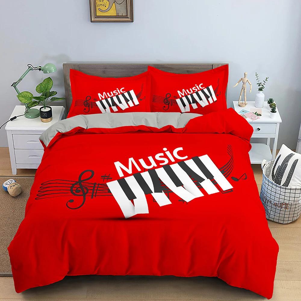 3D Digital Printing Music Theme Duvet Cover Set Piano Note Pattern Quilt Cover Pillowcase Music Lover Bedroom Decorative Bedding 3pcs
