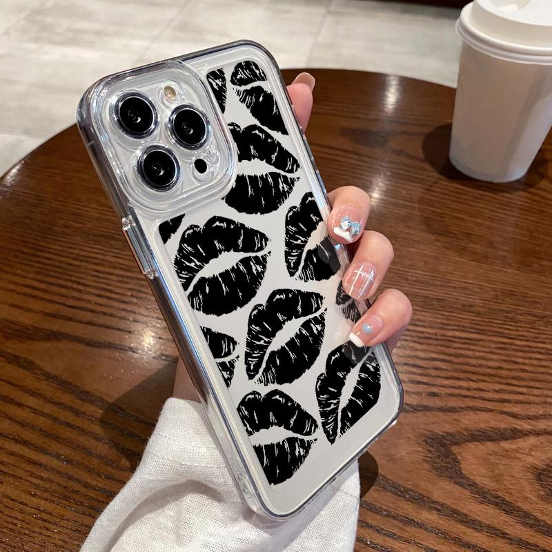 

Для iPhone 15 Pro Max 14 Plus 13 12 Mini 11 XS 8 7 чехол для телефона с красным рисунком губ противоударный прозрачный силиконовый мягкий чехол из ТПУ iPhone 7 / 8 / SE 2020 / SE 2022 чёрный