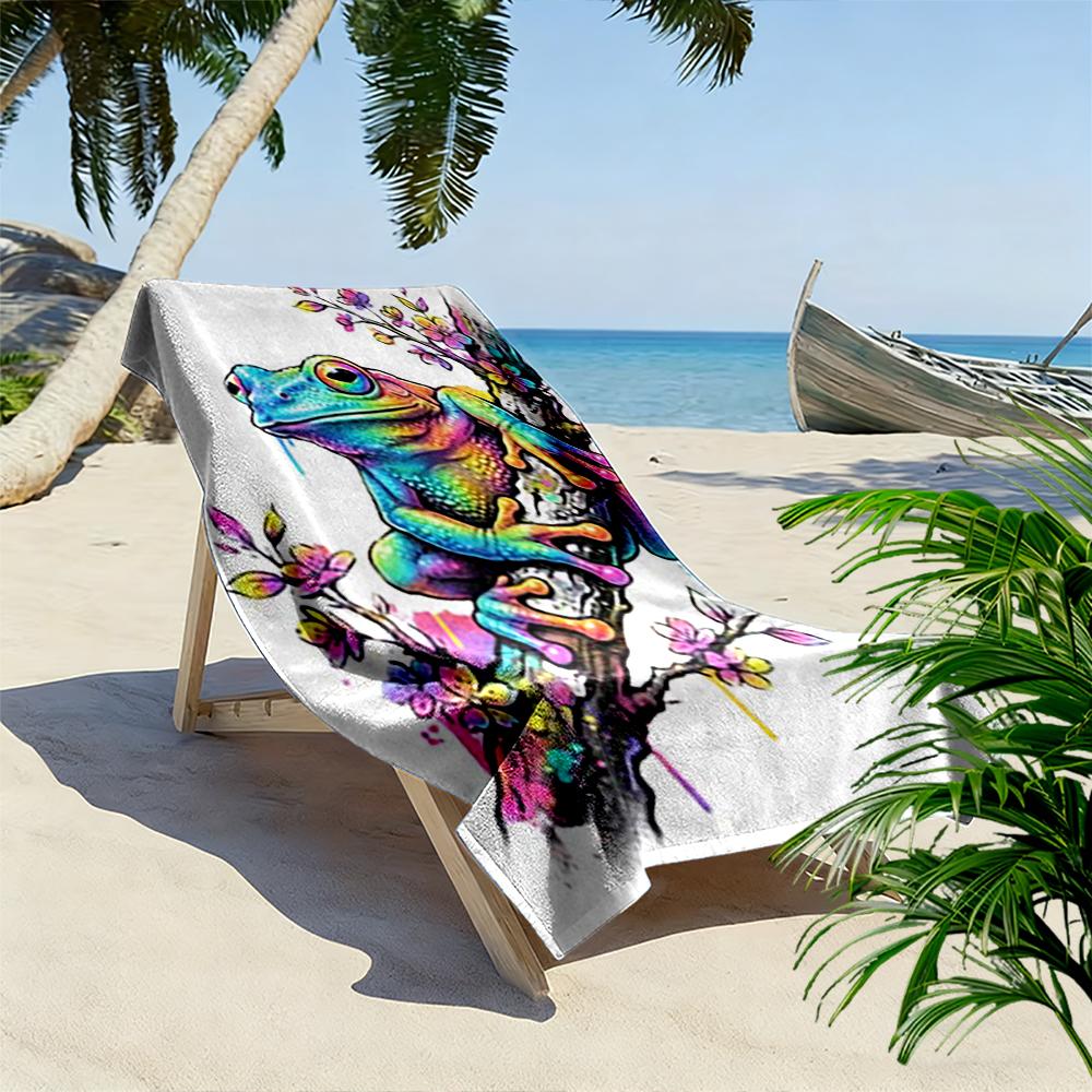 Colorful Frog on Branch with Flowers - Beach towel quick-drying for travel outdoor sports jogging beach and swimming