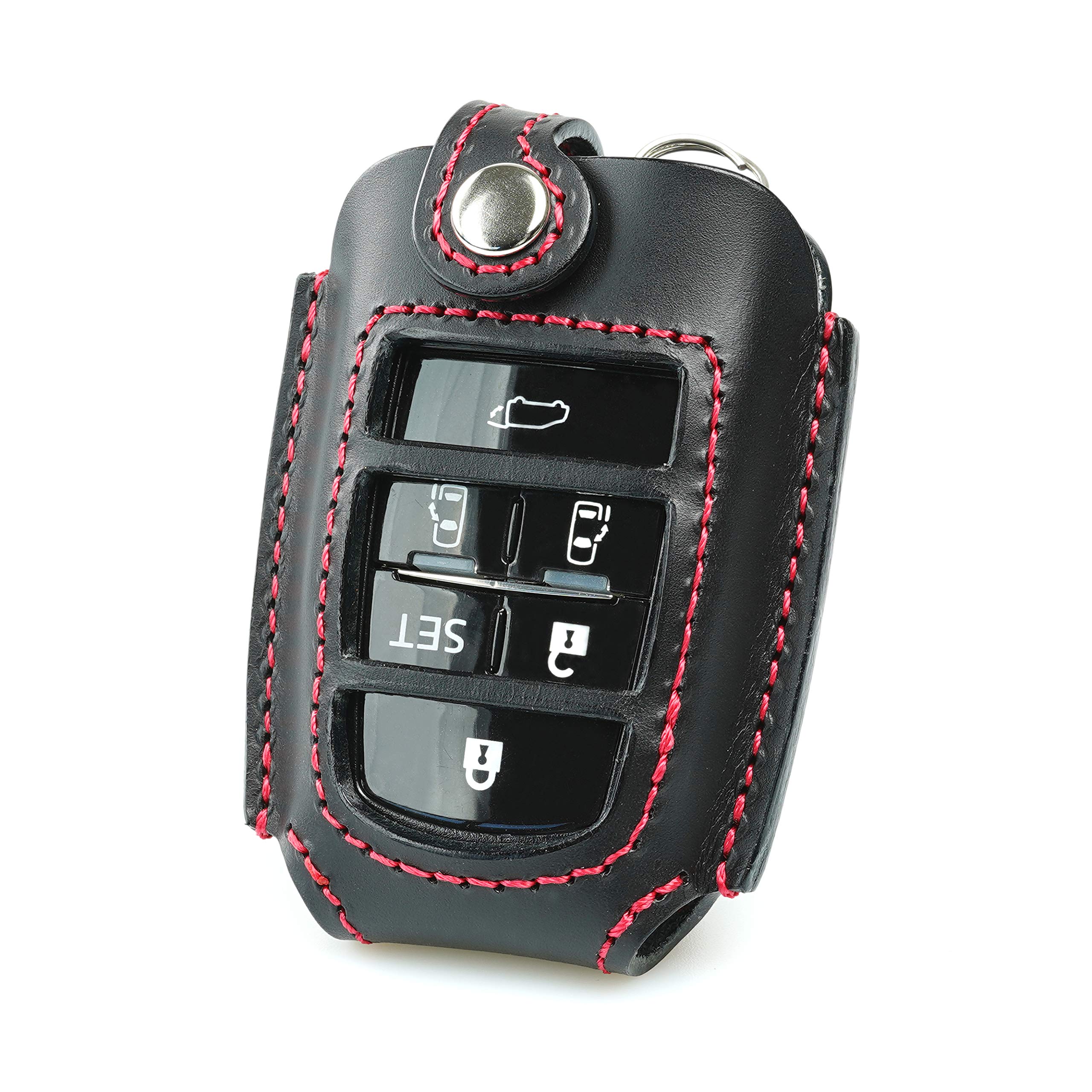 

Genuine Leather Smart Key Case for Toyota Compatible with and Voxy [Kecha-ya] Alphard, Vellfire, Noah, (toyot@a-av6B) (Black/Red)
