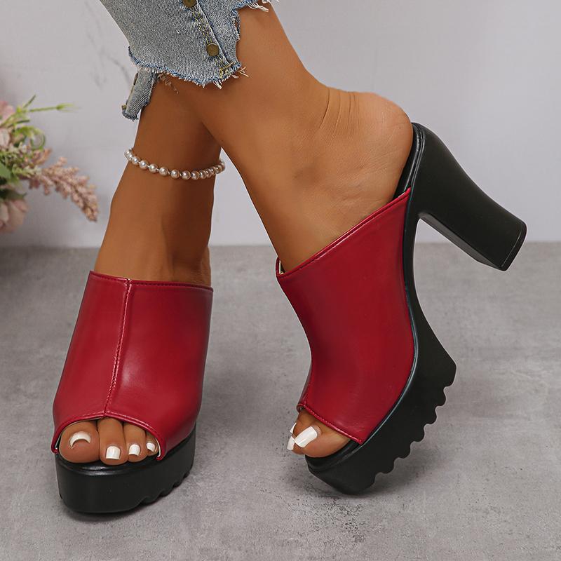 Fashion Women's Chunky High Heel Mules Fish Mouth Slip-On Platform Sandals Women Summer 2025 Fashion PU Leather Outdoor Sandalias Mujer
