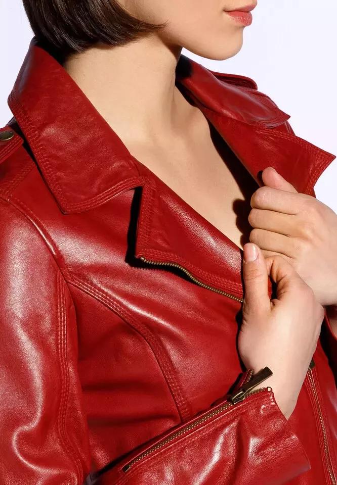 AL KHALID Motorcycle Style RED Women's Jacket Biker Stylish Real Soft Lambskin Leather