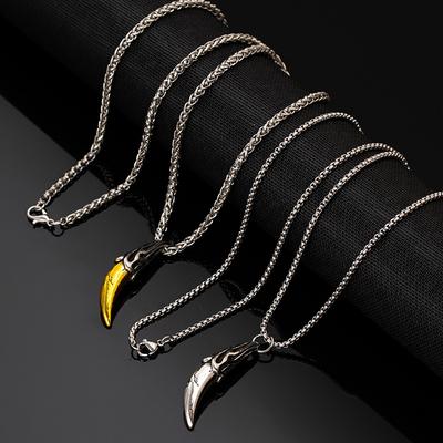 Retro Wolfskralle Horn Anhänger Halskette Herren Einfach Mode Titanstahl Kette Personalisierte Pullover Kette