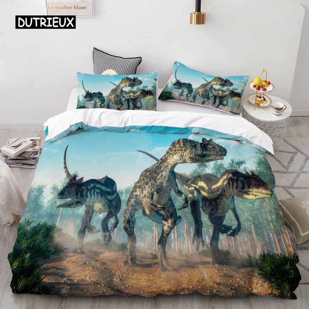 Dinosaur Duvet Cover Set Twin Size Polyester Quilt Cover Jurassic World Park Dinosaur Prints Twin Bedding Set for Kids Teen Boys