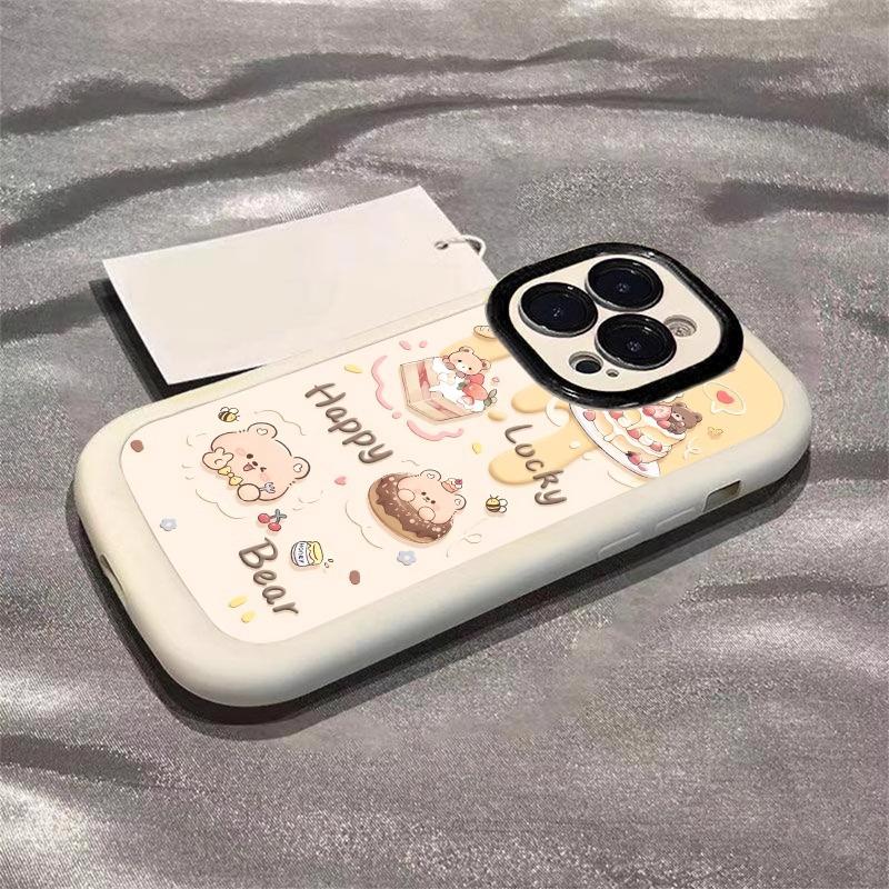 For Apple 16promax Mobile Phone Case Oil Painting Cake Bear Painting for IPhone15 Puff 13 Cartoon
