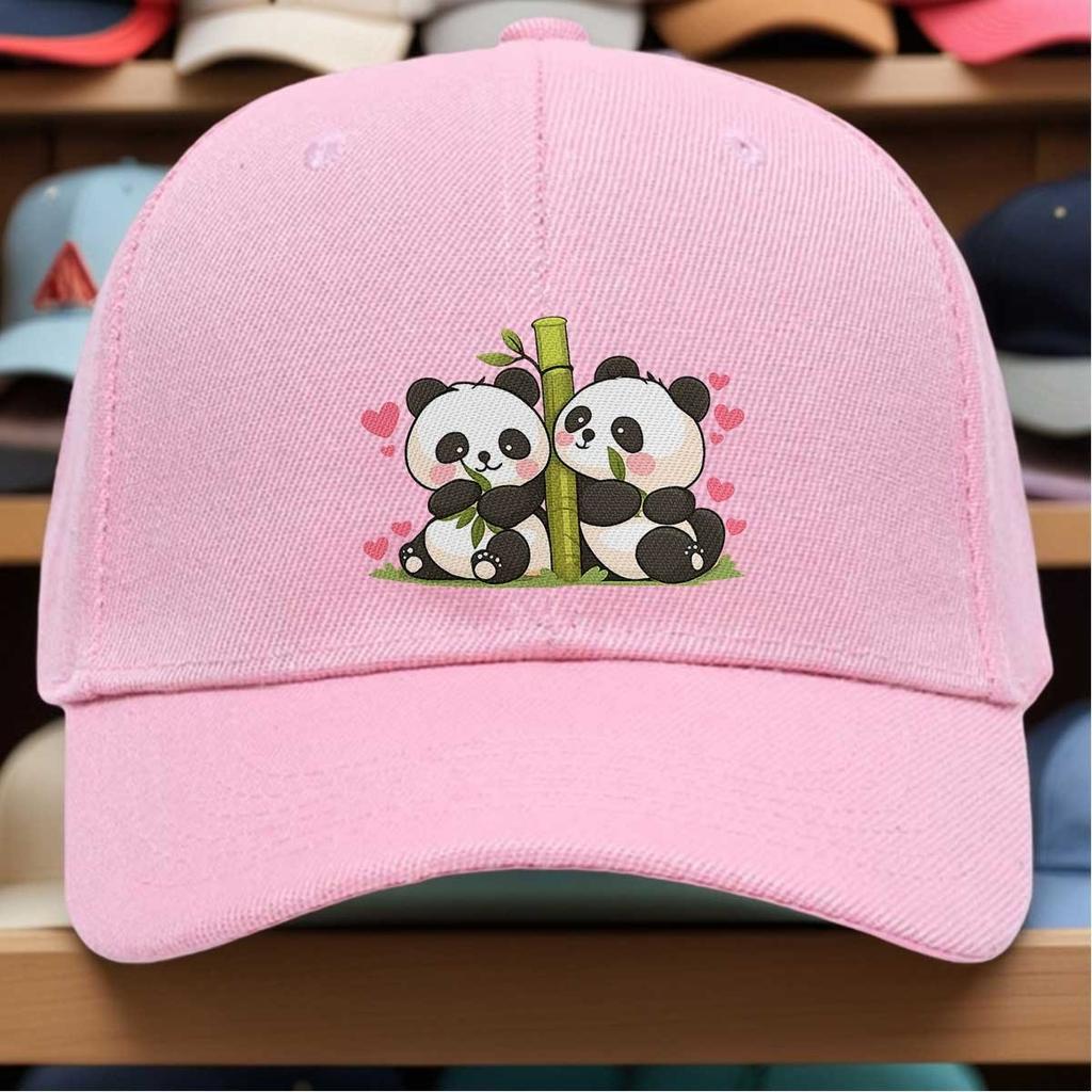 Cute Panda Couple Bamboo Hearts Baseball Cap Polyester Casual Adjustable Adult Hat