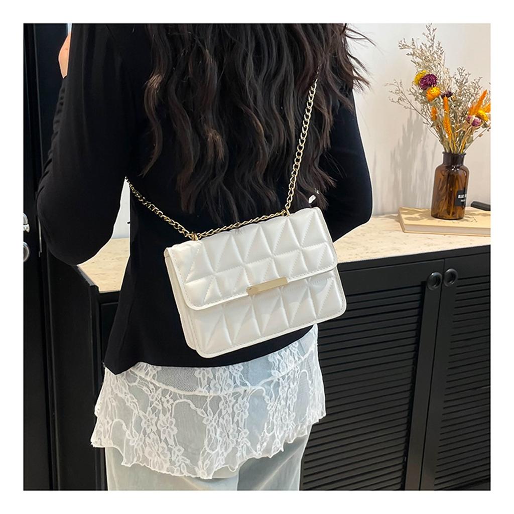 Simple Texture Indentation Diamond Lattice Embroidery Line Women's Single Shoulder Crossbody Handbag Small Square Bag