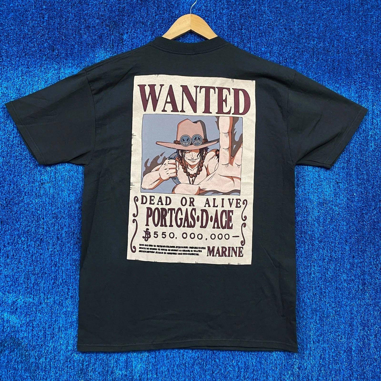 One Piece “Portgas D. Ace Wanted” Graphic Anime T-Shirt Size Large 3XL