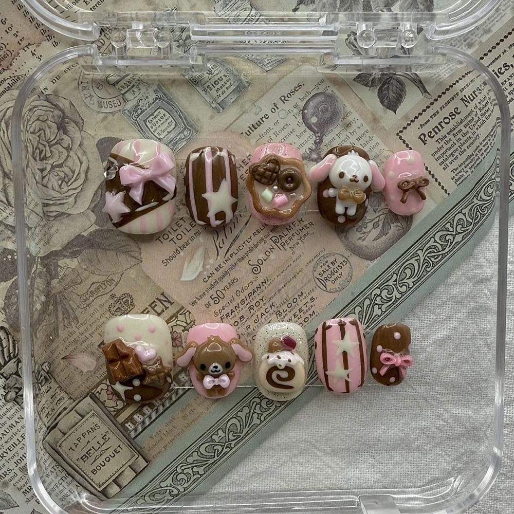 Cute Pink Rabbit Love Bear 3D Star Butterfly Knot Wing Dot Ellipse Fake Nails Birthday Gift Nail Art