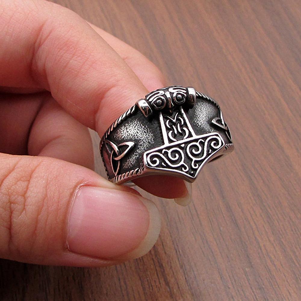 Bague vintage Viking Mjolnir Thor's Hammer pour homme, en acier inoxydable 316l, style nordique, nœud celtique Odin, amulette, bijoux cadeau