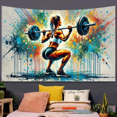 Vibrant Fitness Bodybuilding Tapestry Colorful Energy Art Wall Hanging for Party Gym Decor