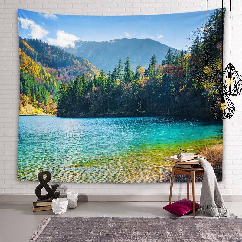Natural Beauty Tapestry Winter Autumn Mountains River Wall Art Tapestry Dormitory Room Aesthetic Decor Bedroom Home Decor