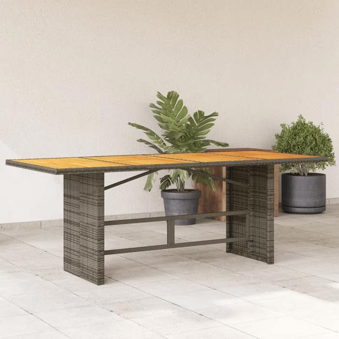 VidaXL Table de jardin et dessus en bois d'acacia gris résine tressée, table d'extérieur, table à manger de jardin, meuble 365601