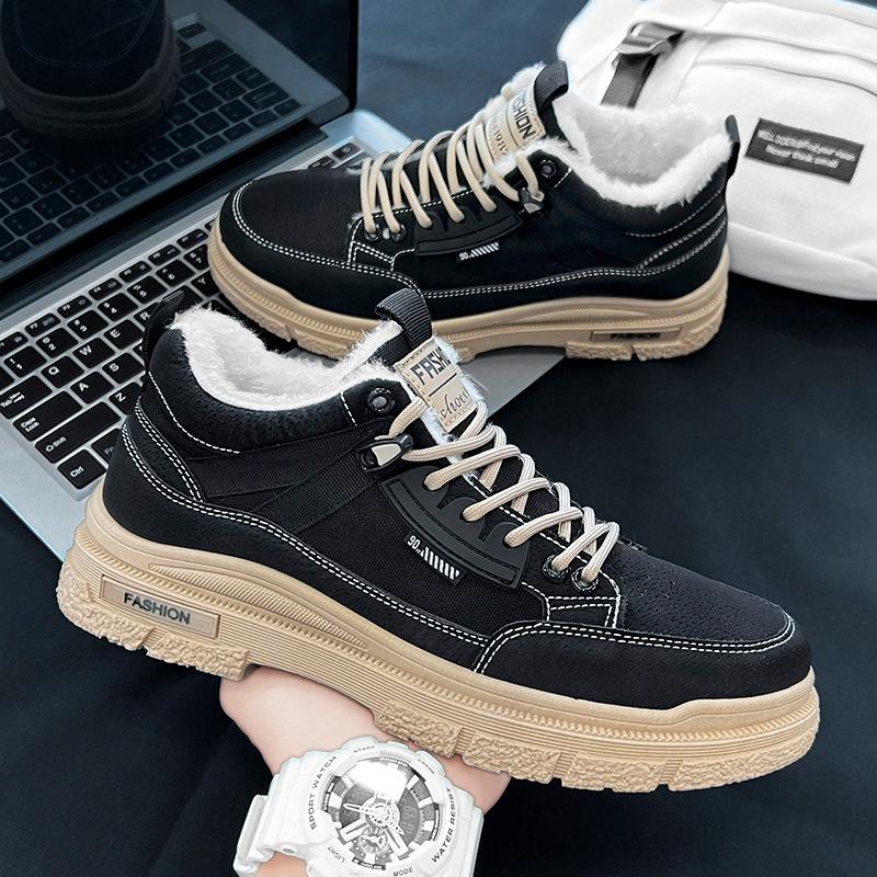Men's Shoes Autumn New Tooling Wind Leisure Sports Work Waterproof Thick Sole Wear-resistant High Top Velvet