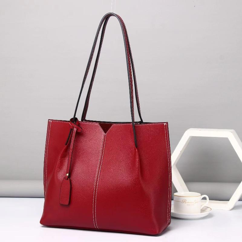 Borsa da Donna in Vera Pelle di Grande Capacità Monospalla Sottospalla Moda Tutto-in-uno Pendolare Primo Strato Pelle Bovina Semplice Tendenza Borsa Tote