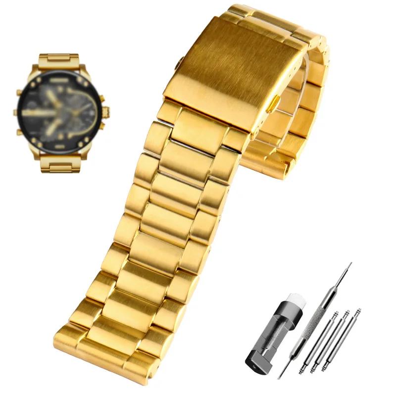 

high quality stainless steel watchband for Diesel DZ7333 DZ4344 wrist strap men s large dial gold accessories 26 28mm bracelet 28mm чорний