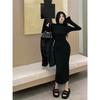 Korean Style Spicy Girl Style Half-high Neck Long-sleeve Dress, Women's Winter New Slimming Inner Layer, Hip-hugging Long Dress