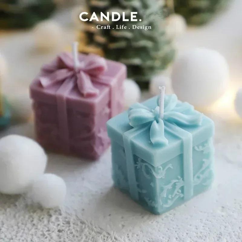 Christmas Gift Box Scented Candle Mold Bow Gift Box Fondant Silicone Mold Decor DIY Christmas Candle Molds for Candle Making
