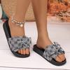 Large Thick Bottom Bow One Word Slippers for Women, Embroidered Beach Sandals, Slippers