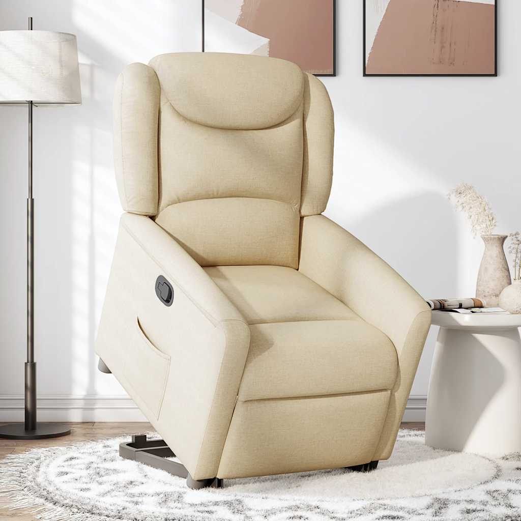 Cream Fabric Recliner with Rising Function