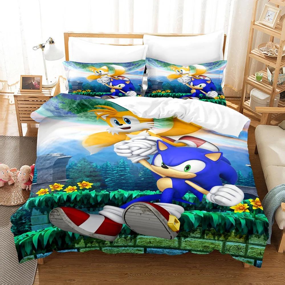 Duvet Cover Pillowcase Cartoon Movie H-Hedgehog S-SonicES 2/3 Piece Bedding Sets Twin Queen King Size Kids Adult 2/3piece Set