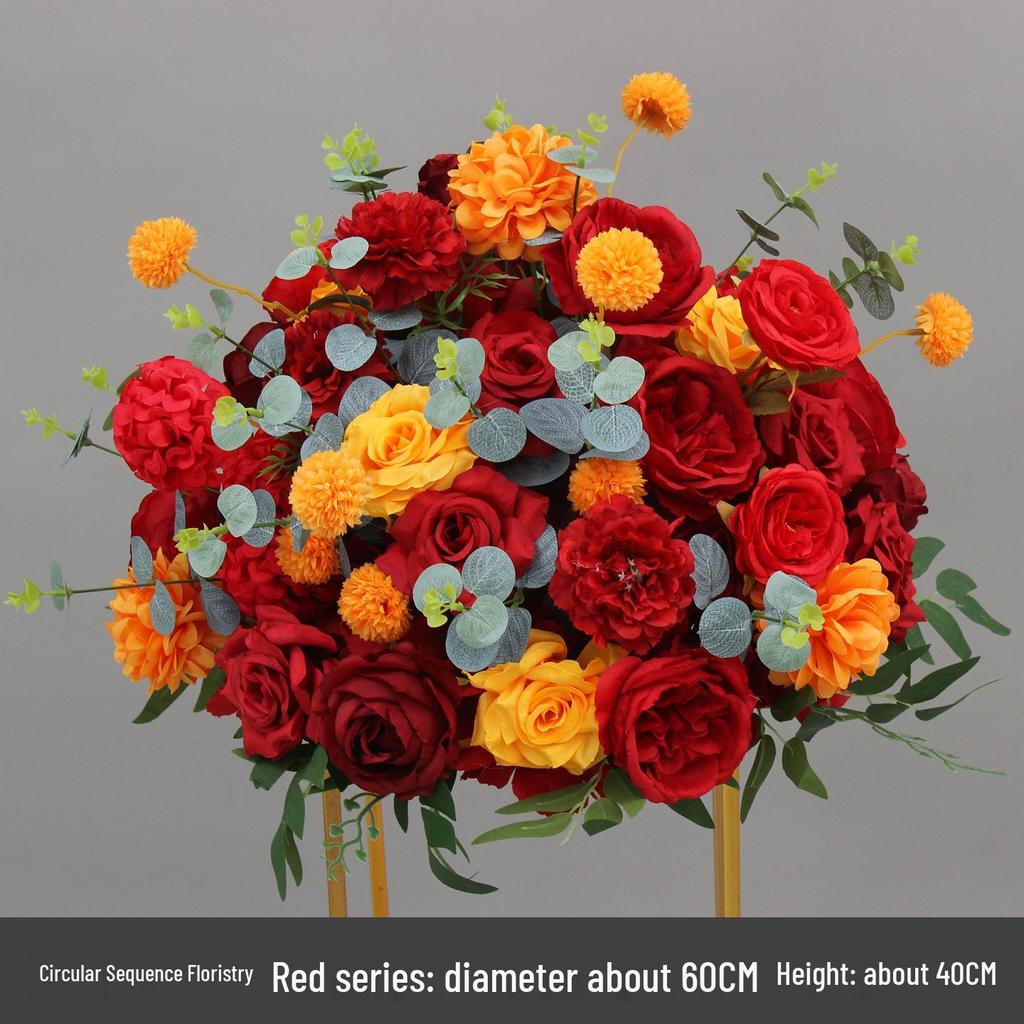Simulated Silk Floral Arrangement: Round Flower Ball for Aisle, Table, or Wedding Stage Decoration.
