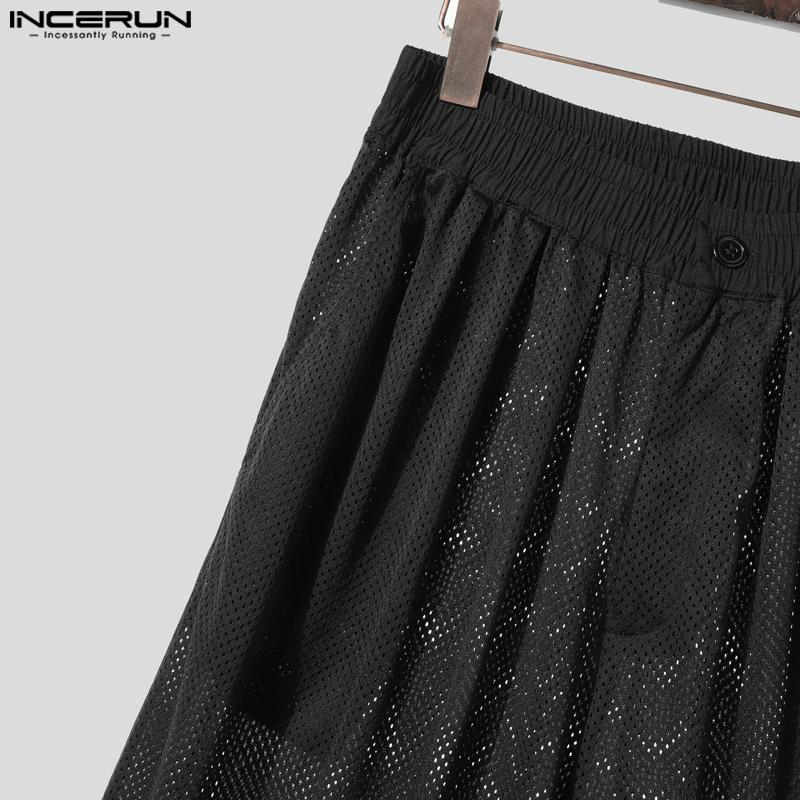 INCERUN Men Elastic Waist Hollow Out Fishnet Beach Holiday Long Pants Trousers
