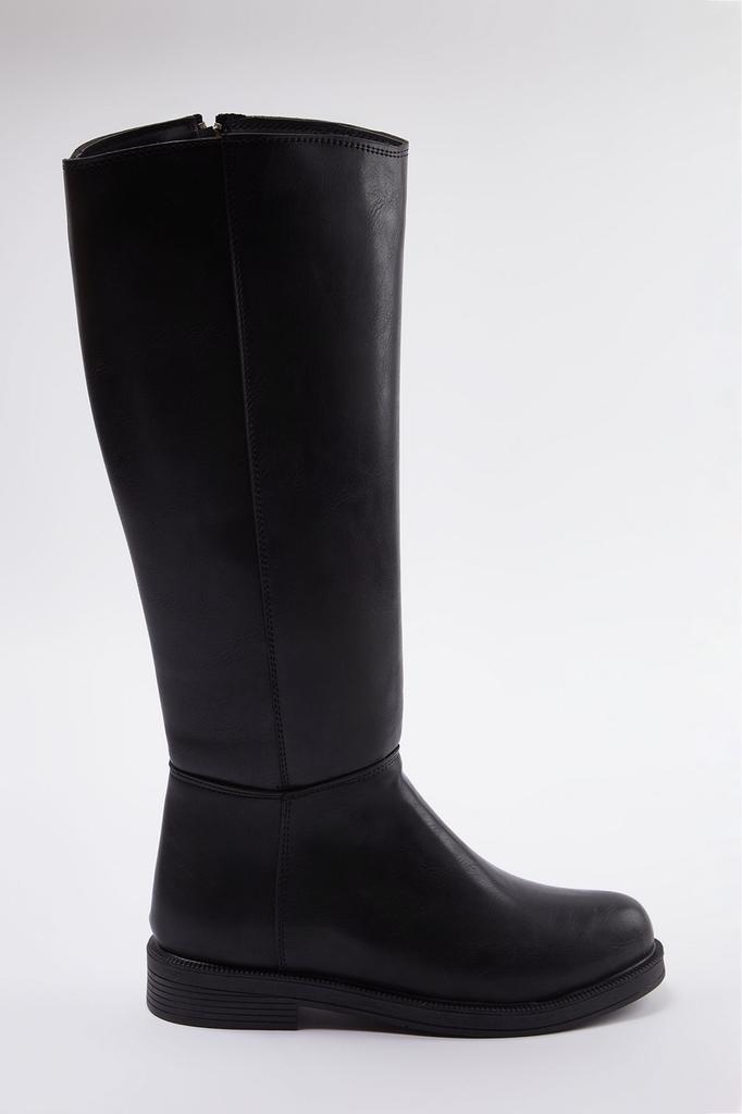 Women's Fashion Flat Heeled Boots Black Flat Zipper Boots Shoes