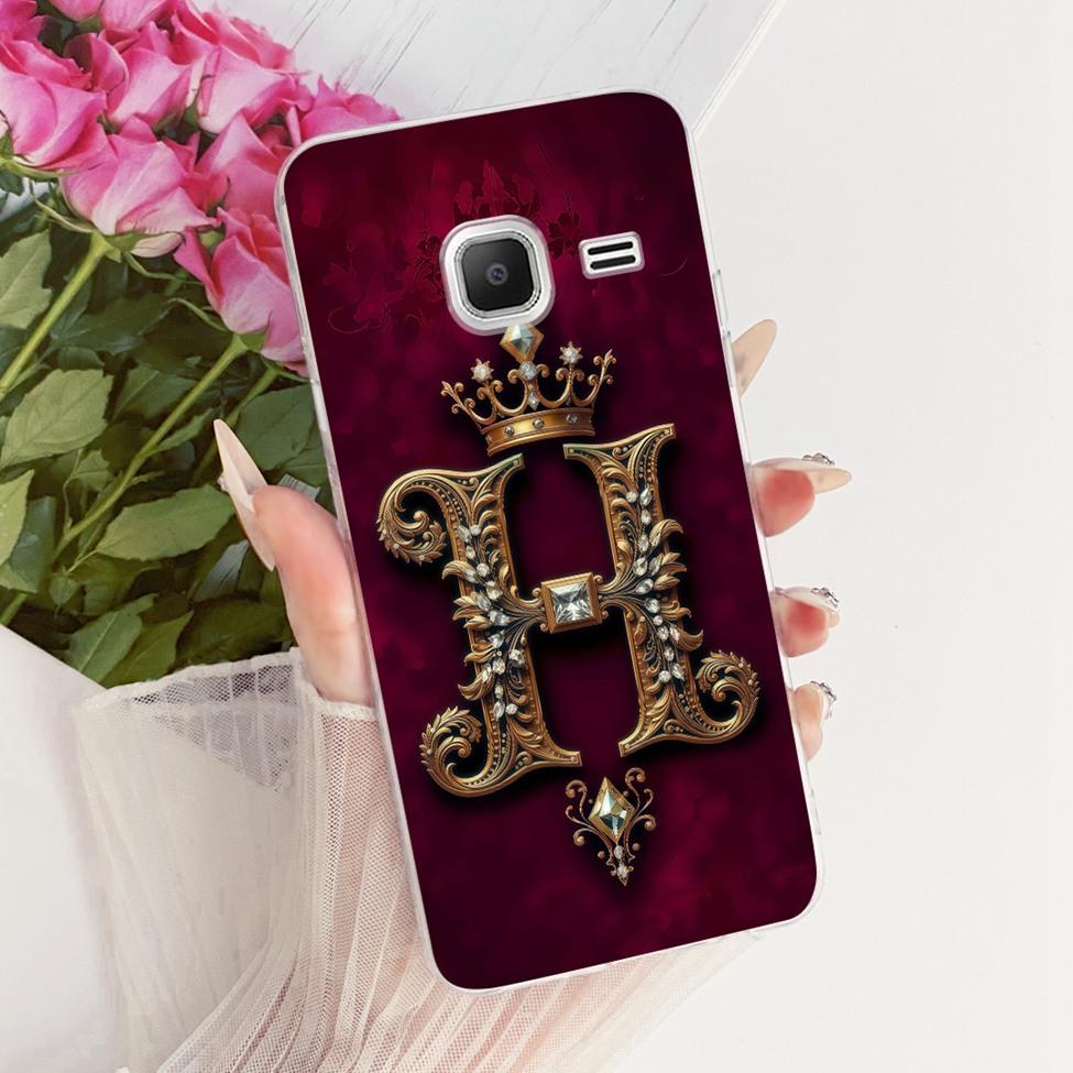 Clear For Samsung J1 mini Case Cover Luxury Crown A-Z Letter 2D Painted Soft Casing For Samsung Galaxy J1 mini SM-J105B SM-J105H