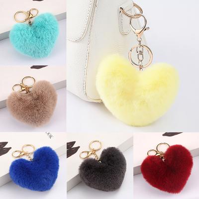 1PC PomPom Love Heart Key Chains Plush Ball Fur Fluffy Fashion Handbag Jewelry Women Car Decoration