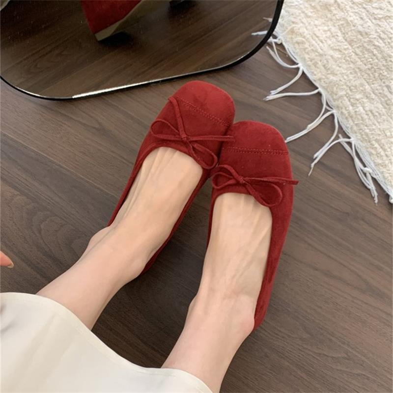 French bow round head ballet shoes fairy shoes flat gentle evening shoes autumn new women's small single shoes