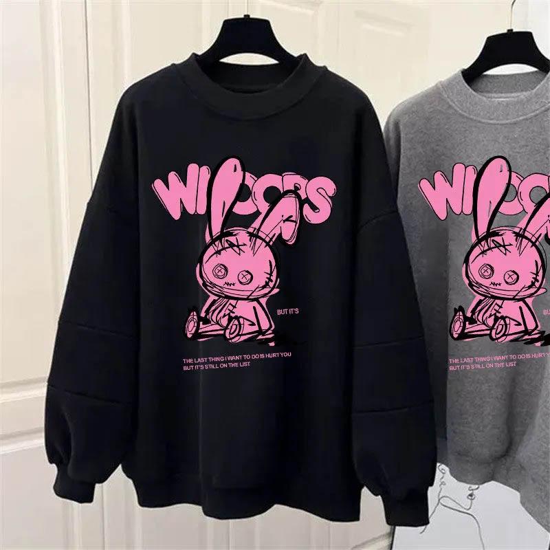 Sweatshirt Women Fleece-Lined Oversize Sweatshirt Winter Thickened Crew Neck Pullover Long Sleeve Mid-Length Loose Fit Top Sweatshirt