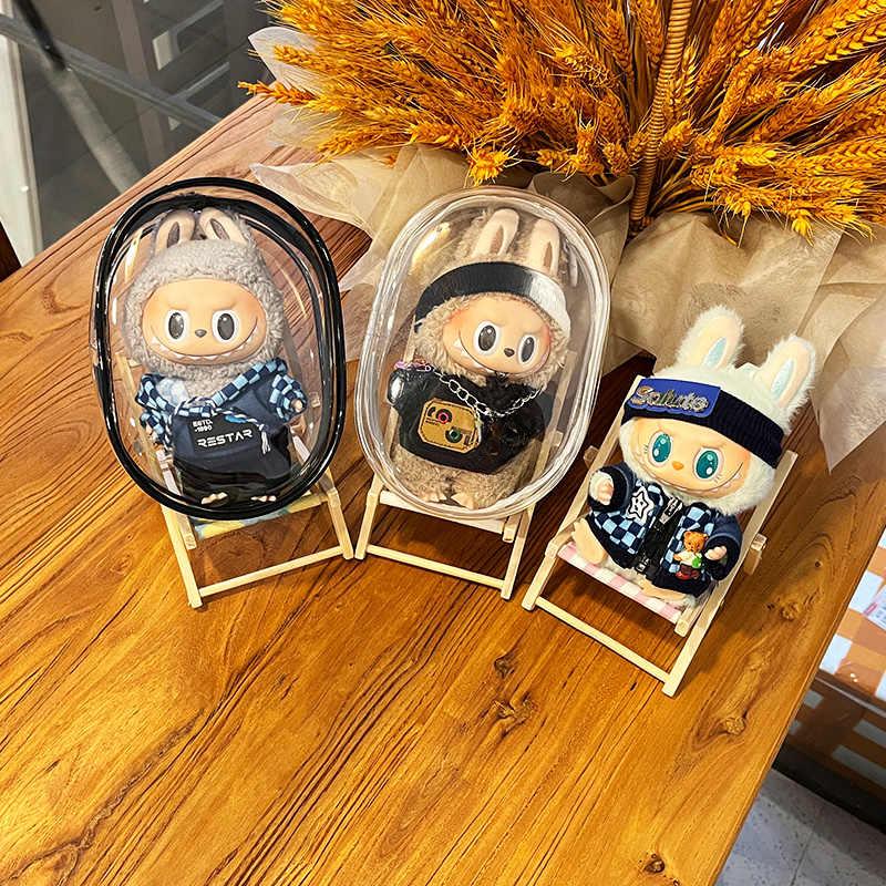 Transparente Schutzhülle Organizer-Box für 15-17cm Labubu Puppen Outdoor-Ausstellungstasche mit Schlüsselanhänger Puppenzubehör