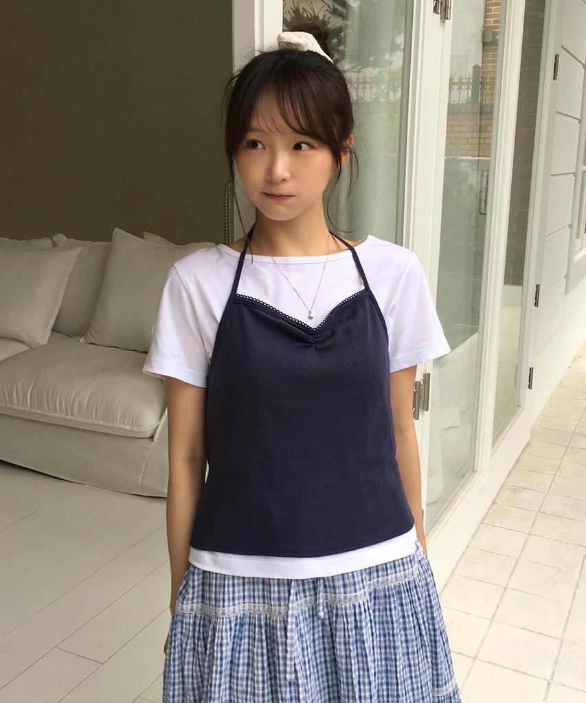 Selliteiljeu Halter Neck Layered T-Shirt Set_White