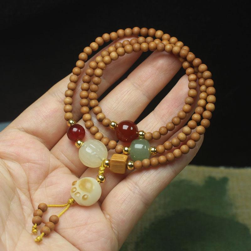 4mm Barbie Sandalwood Multi-Circle Bracelet Cat Paw Bodhi Bead Bracelet