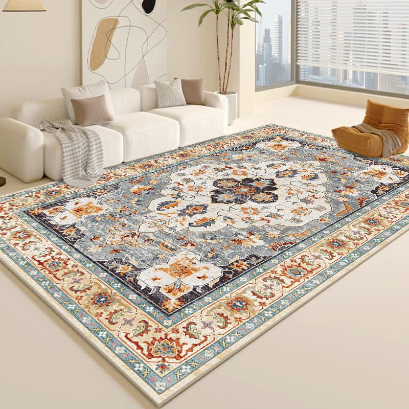 Large Washable Vintage Scottish Tartan & Paisley - Low Pile Non-Shedding with Non-Slip Rubber Backing, Grey Beige Brown