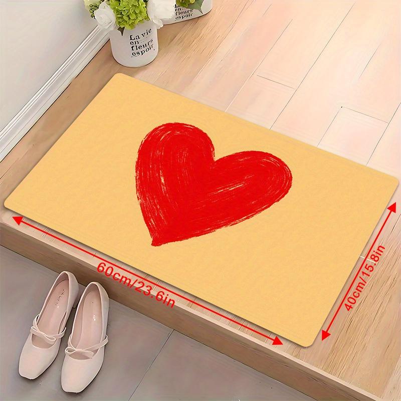 2D Flat Red Brushstroke Heart Yellow Background Flannel Area Rug Non Slip Romantic Love Carpet For Bedroom LivingRoom FloorDecor