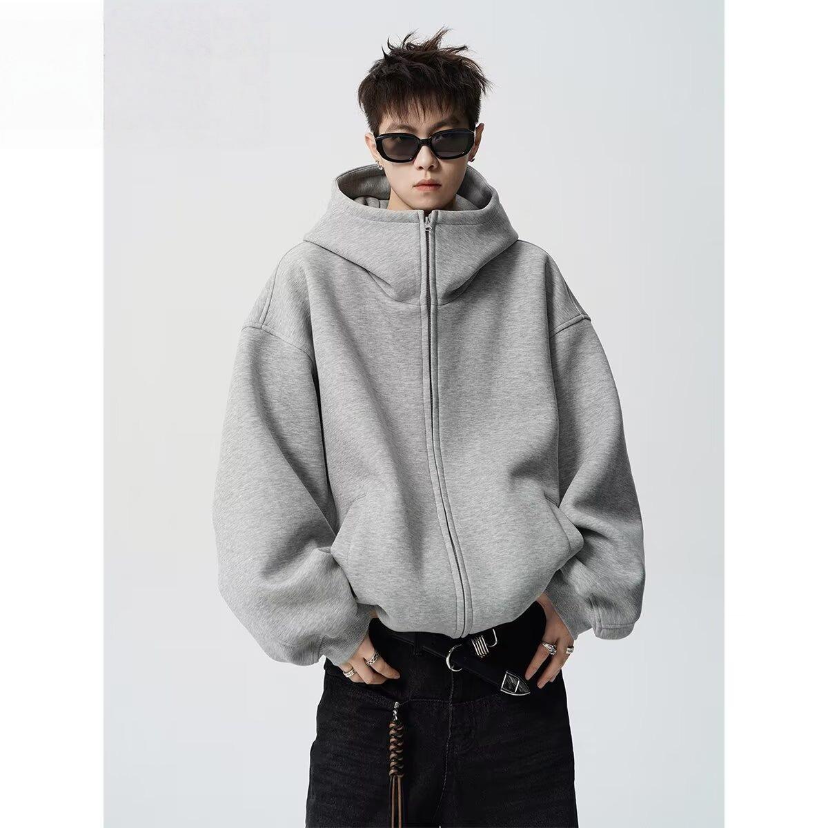 Men s Retro Heavyweight Hooded Jacket - Casual, Comfortable, Loose-Fit with Zipper XXXL