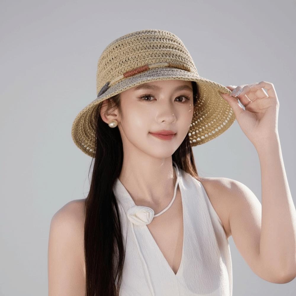 Wide Brim Straw Weave Sun Hat Bohemian Fisherman Hat Sweet Sunscreen Bucket Hat Beach