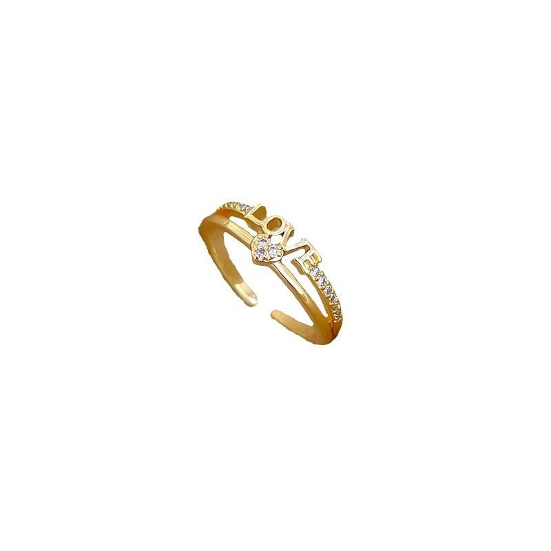 Real Gold Love Love Zircon Ring Opening Adjustable Simple Jewelry Japanese Ring Couple Ring
