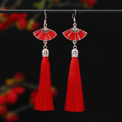 Modische Retro-Brautohrringe im chinesischen Stil mit langen Fransen und Diamanten, Ohrringe mit chinesischem Knoten, Hochzeitsohrringe