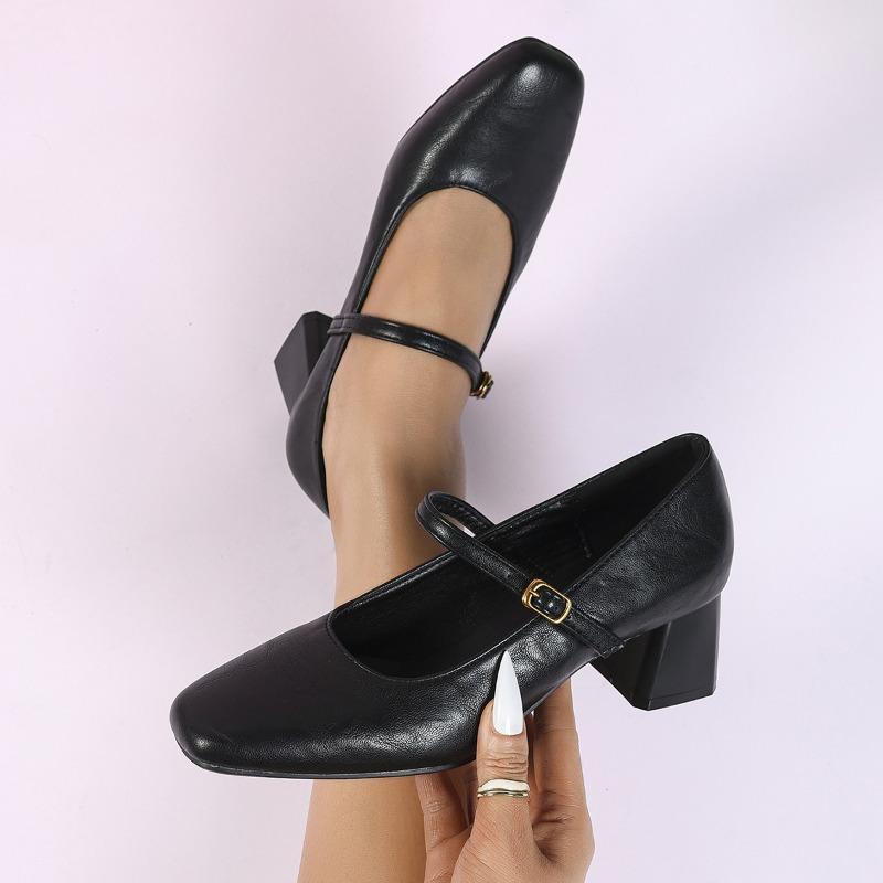 

Туфли на высоком каблуке Женские туфли на каблуке Брендовые Офисные туфли для леди Элегантные Мэри Джейн Квадратный каблук 5 см Большой размер 42 39