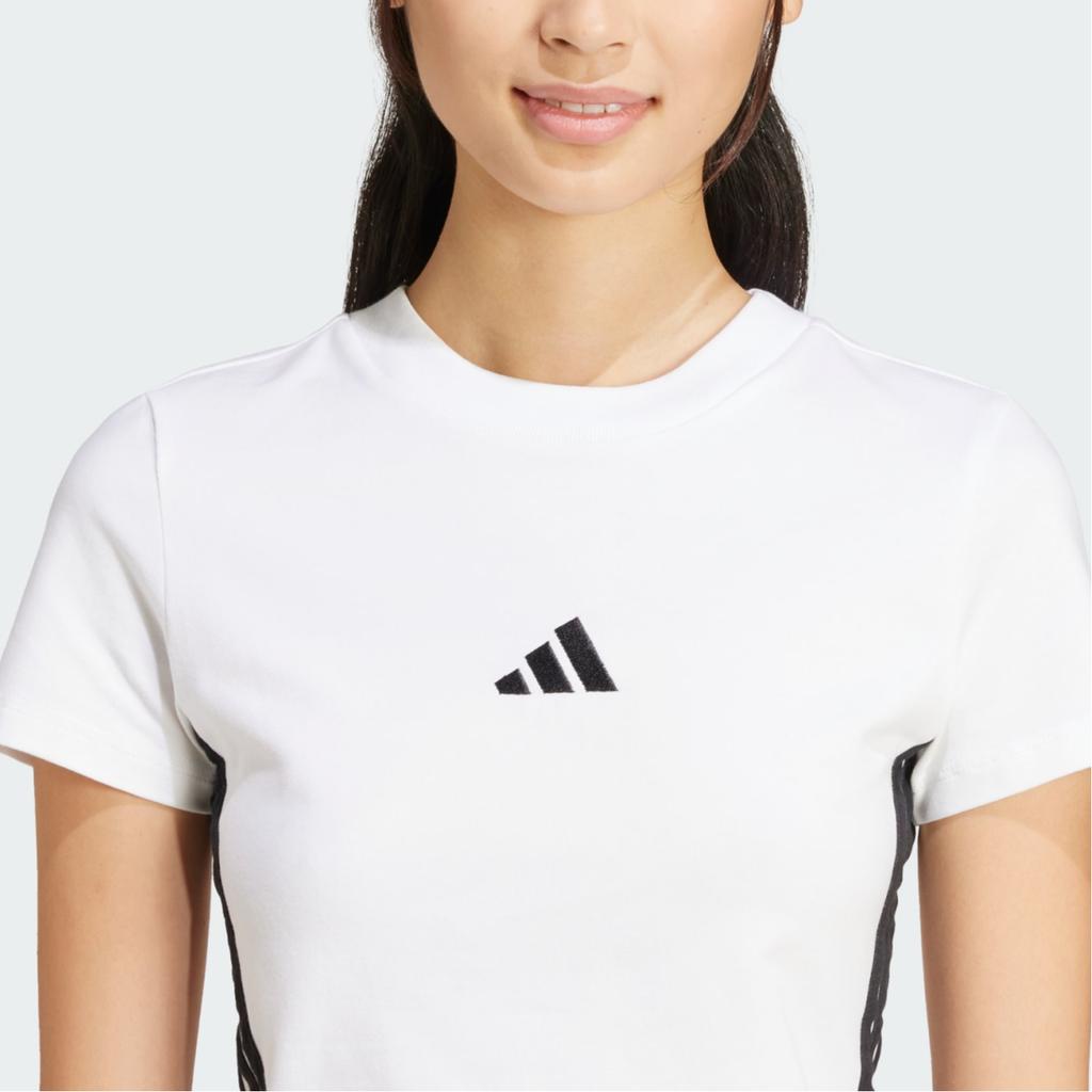 adidas Essentials 3-Stripes Slim Fit Short Sleeve T-Shirt Women Tops White Black JE1239