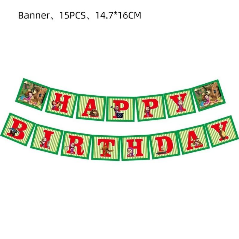 Masha And Bear Birthday Party Decorations Party Tableware Cake Flag Napkin Candy Box Backdrop Balloon Baby Shower Party Supplies