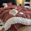 French Romantic Burgundy Carved Milk Fleece, Thickened Warm Lace Quilt Cover, Winter High-End Bedding